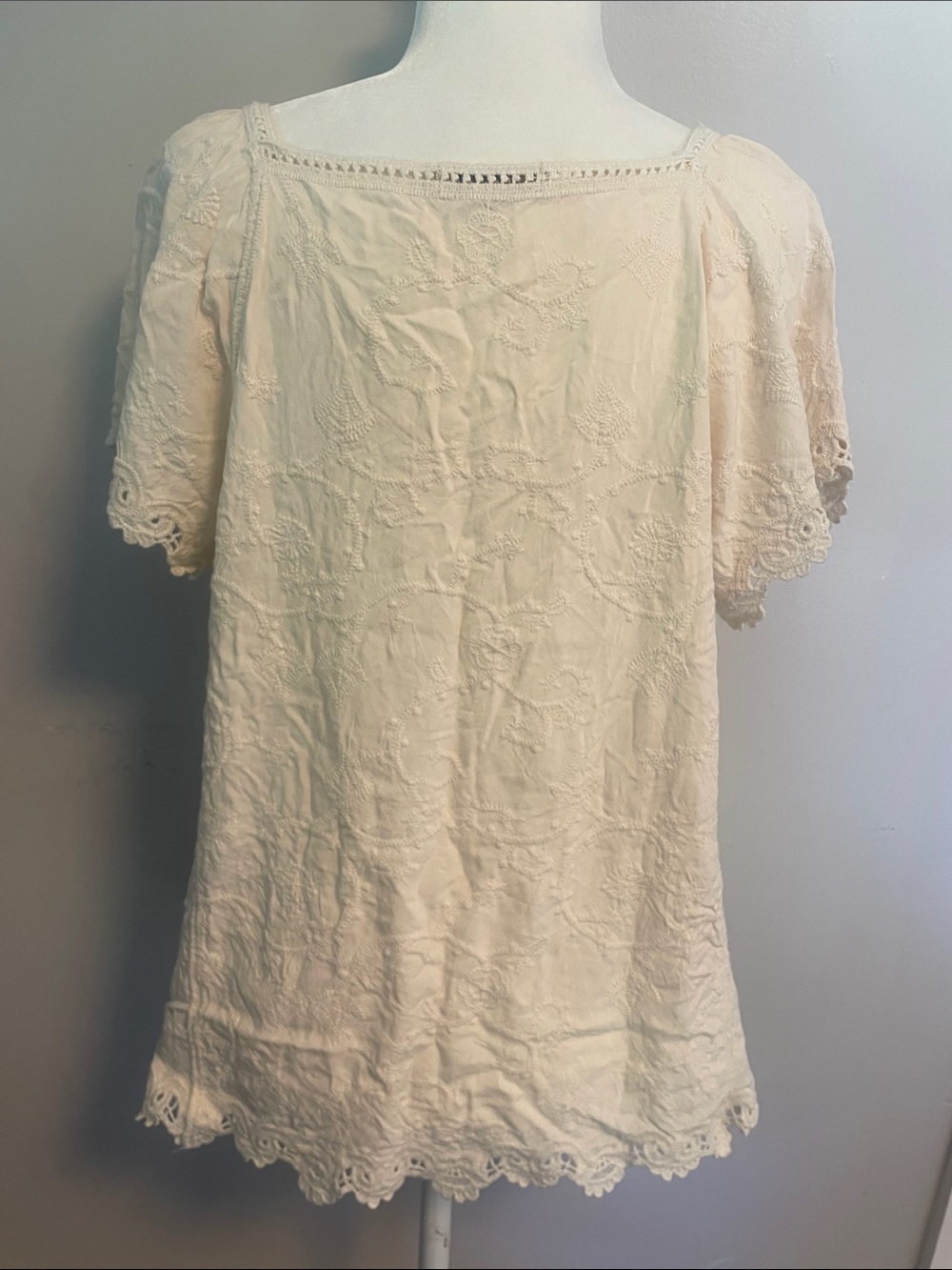 EUC Democracy Boho Cream embroidered Tunic size L - Picture 6 of 12